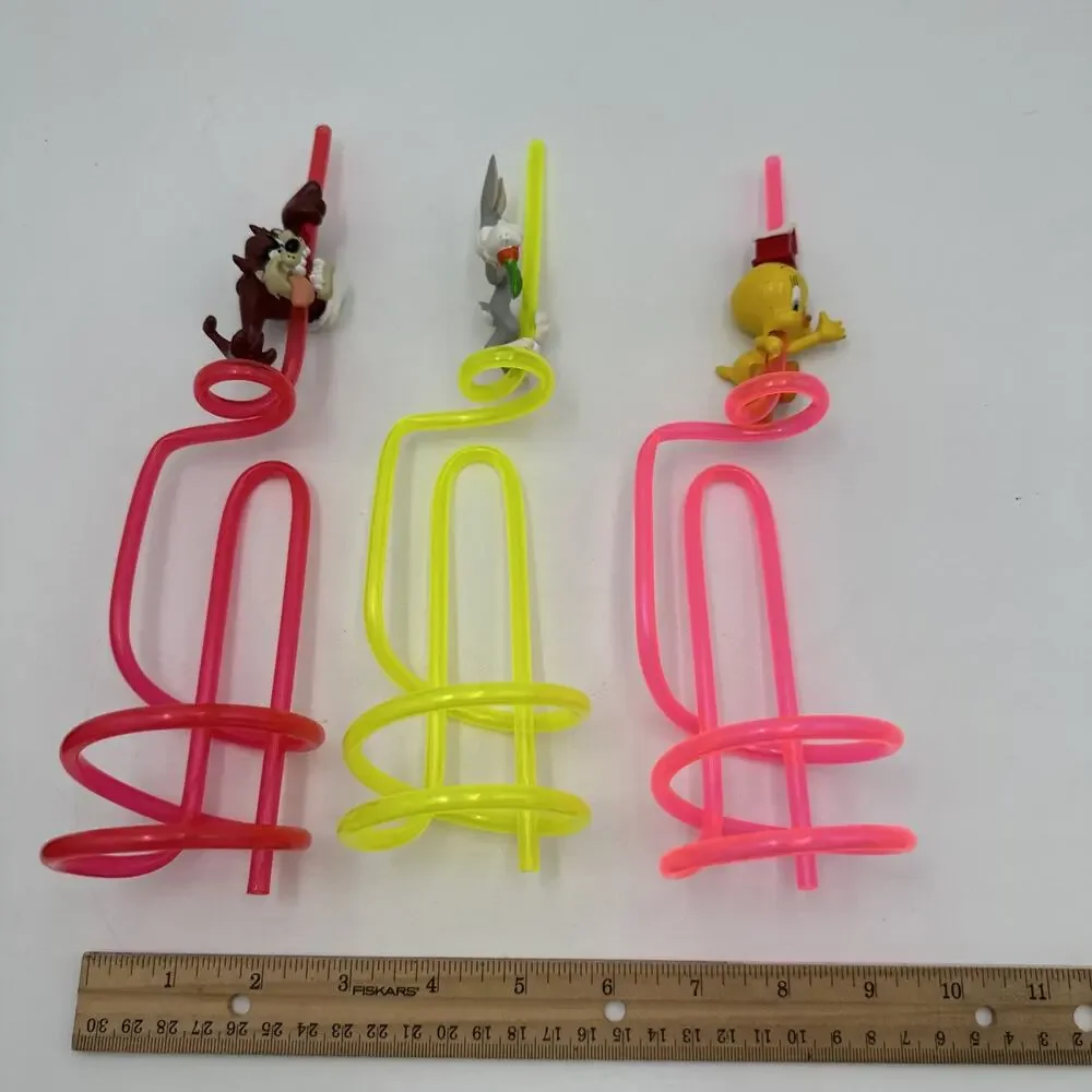 Lot of 3 Crazy Silly Straws Looney Tunes Sylvester, Tweety And Taz